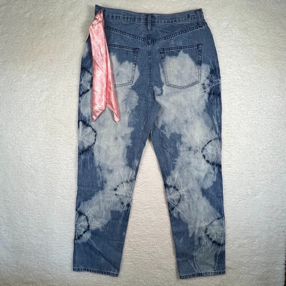 Juicy‎ Couture NWT Tie Dye Straight Leg Jeans 30 High Rise w Pink Logo Sash Y2K - Picture 3 of 12